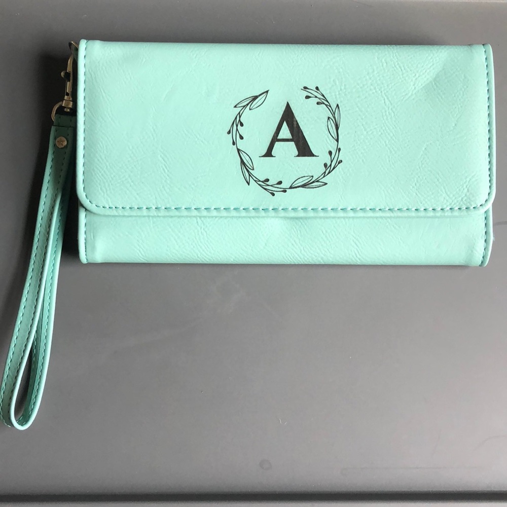 Custom engraved leather wallet with letter A